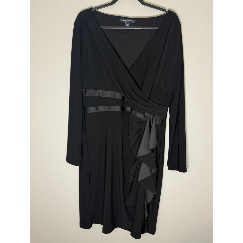 Holiday‎ Black Side Ruffle Faux Wrap Sheath V-Neck Dress Stretch Size16